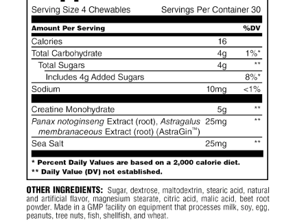 UNIVERSAL: ANIMAL CREATINE PERFORMANCE CHEWS, GREEN APPLE Supplement Facts