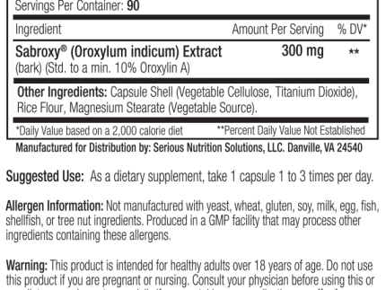 SNS: SABROXY XT, 90 CAPSULES Supplement Facts