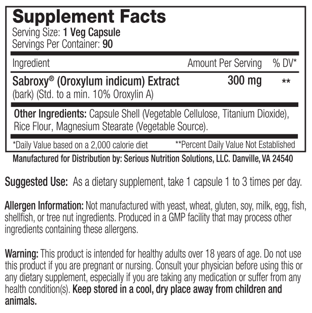SNS: SABROXY XT, 90 CAPSULES Supplement Facts